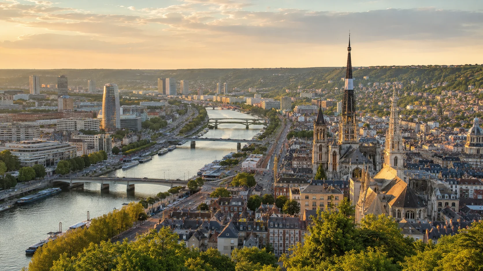 Vue de Rouen et des quais de Seine
